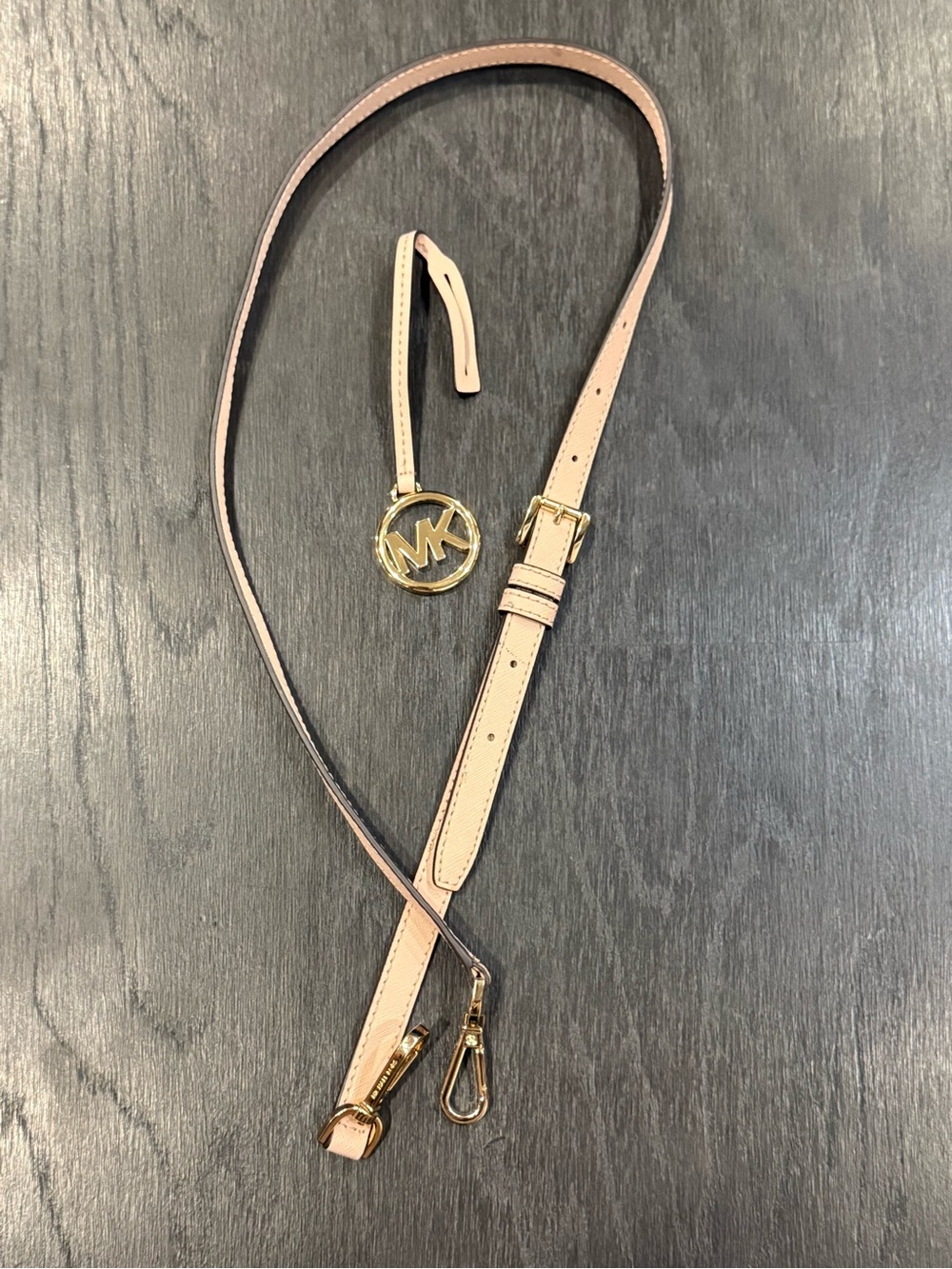 Michael Kors Powder Blush Pink Leather Adjustable Crossbody Strap Gold MK Charm